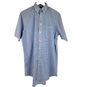Lands' End NWOT Short Sleeve Button Down Shirt in Blue & White